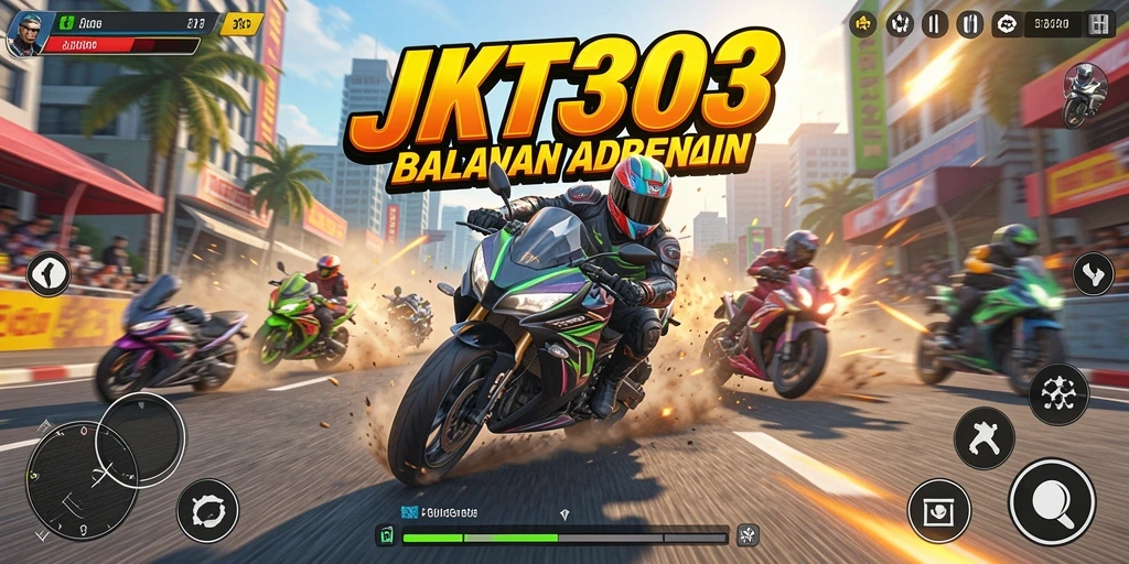 Tampilan mendebarkan dari gameplay balapan motor JKT303.