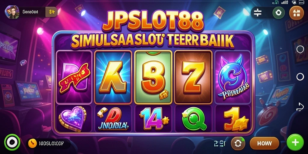 Screenshot gameplay menampilkan mesin slot penuh warna dan animasi menarik.