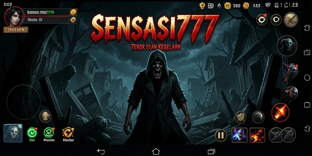 Tangkapan layar menampilkan gameplay menyeramkan dari SENSASI777 dengan makhluk yang menakutkan.