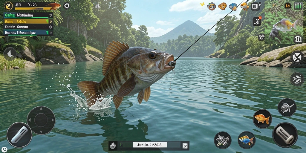 Tampilan gameplay seru di YY123 saat menangkap ikan besar.
